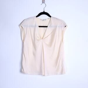VINCE Satin Blouse Cream V Neck Cap Sleeve Relaxed Fit Women's XS